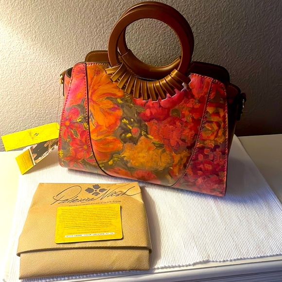 PATRICIA NASH Leather Floral Oil Paint Lyon  Zip Top Satchel HandBag 👜 NWT - Picture 3 of 17